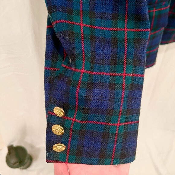 Vintage Women's Pendleton Green Blue Plaid 100% Virgin Wool Blazer PLUS Size 22W - Picture 2 of 6